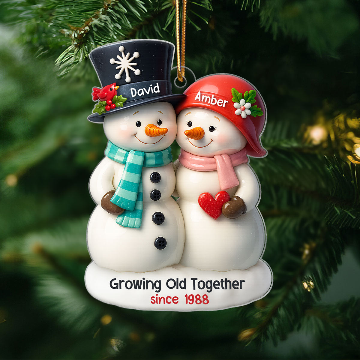 3D Effect Couple Snowman Growing Old Together Personalized Acrylic Ornament, Christmas Gift for him, Gift for her, Anniversary Keepsake Gift