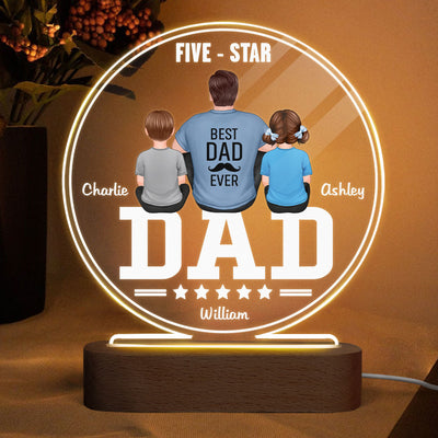 Five - Star Dad Back View Dad And Kids Personalized Acrylic Circle LED Night Light
