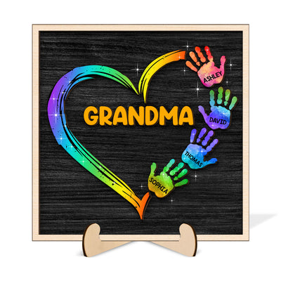 Grandma Mom Galaxy Hand Print Personalized 2-Layer Wooden Plaque