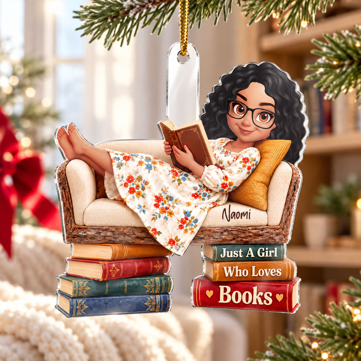 Just a Girl Who Loves Books - Personalized Acrylic Ornament - Christmas Gift for Book Lover,Wife,Mom,Friend