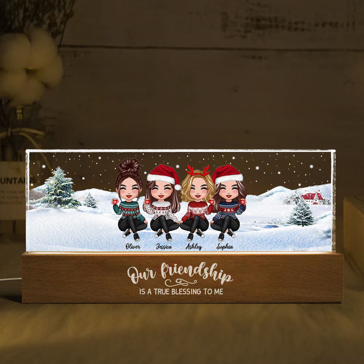 Our Friendship Is A True Blessing To Me Besties Personalized Acrylic Block LED Night Light