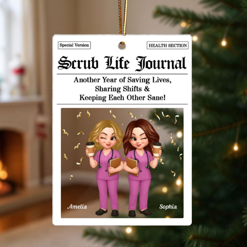 Besties in Scrubs Times Nurse Besties Personalized Acrylic Ornament, Christmas Gift For Coworkers