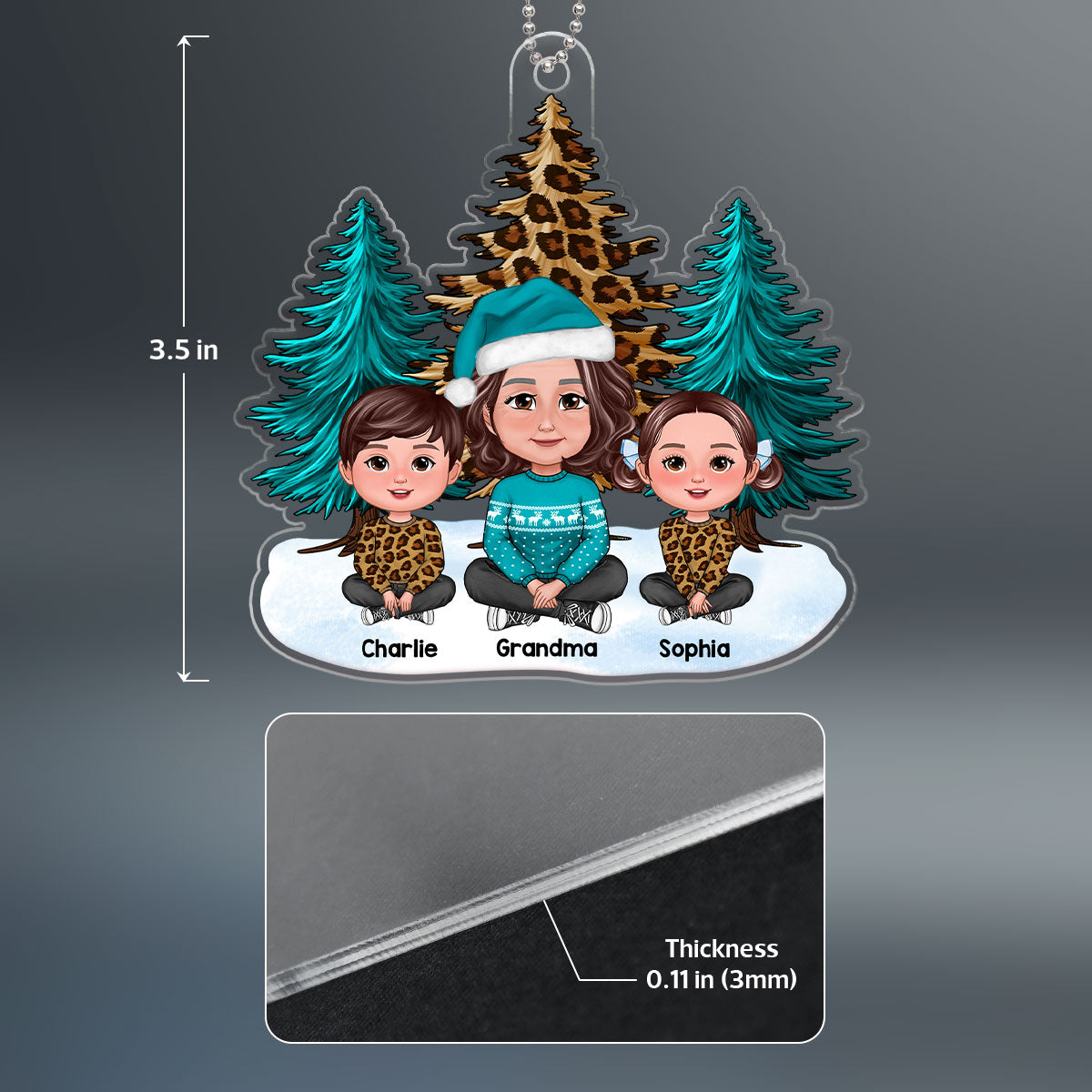 Teal And Leopard Grandma Grandkids Christmas Gift Personalized Acrylic Ornament