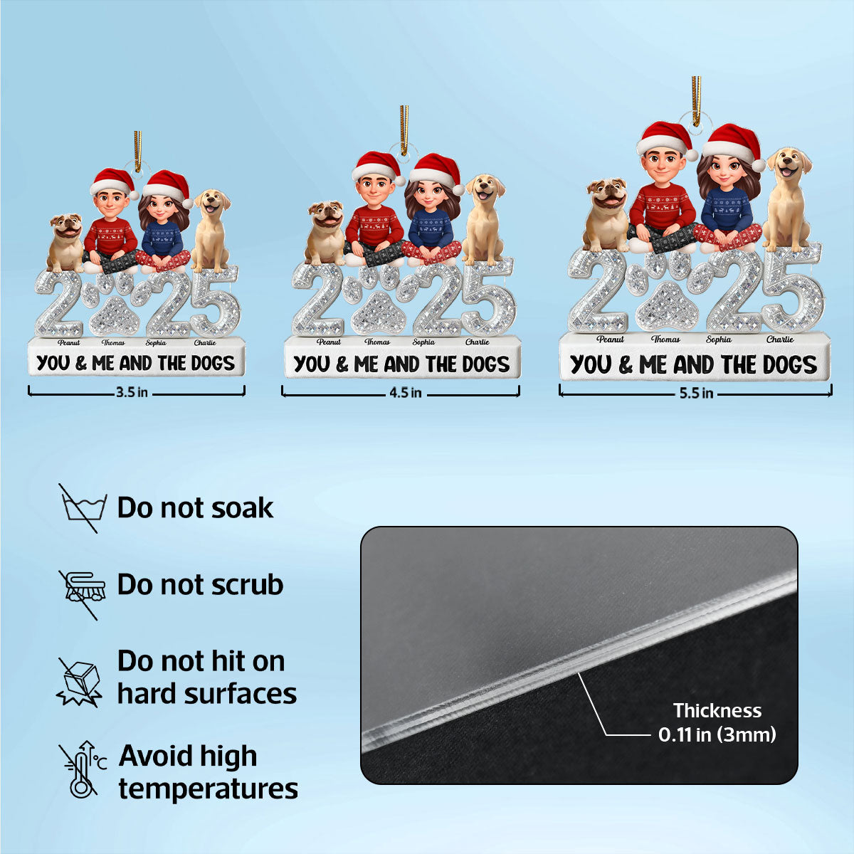 3D Shining Effect Christmas Couple You Me And The Dogs - Personalized Acrylic Ornament - Gift For Dog Lovers