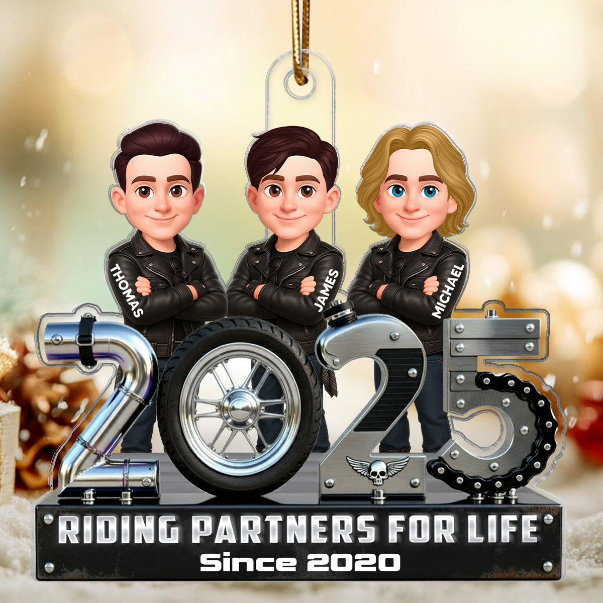 3D Effect Biker Couple Friends Riding Partners For Life Christmas - Personalized Acrylic Ornament - Gift For Bikers Couple, Friends