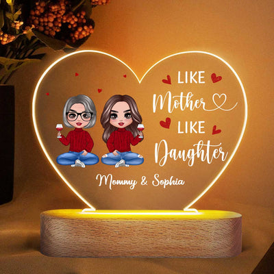 Doll Mother And Daughters Sitting Personalized Acrylic Heart Plaque LED Night Light