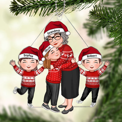 Grandma & Grandkid Hugging Happy Grandkids Christmas Gift For Granddaughter Grandson Personalized Acrylic Ornament