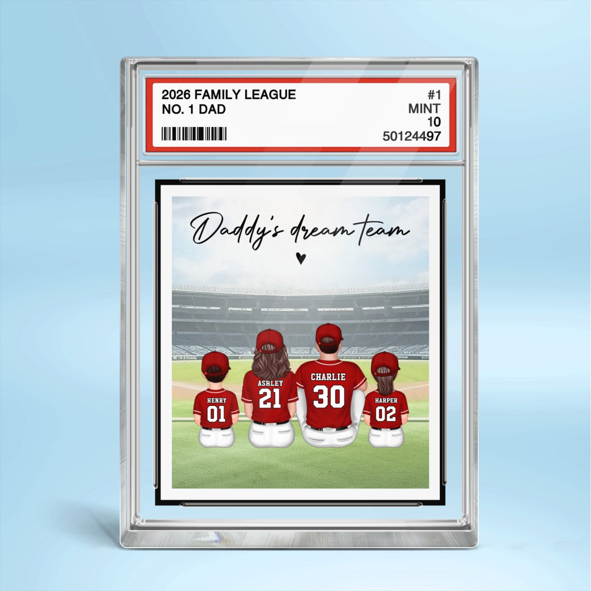 Baseball No. 1 Dad Man & Kids Sitting Trading Card Style - Personalized Acrylic Block Plaque