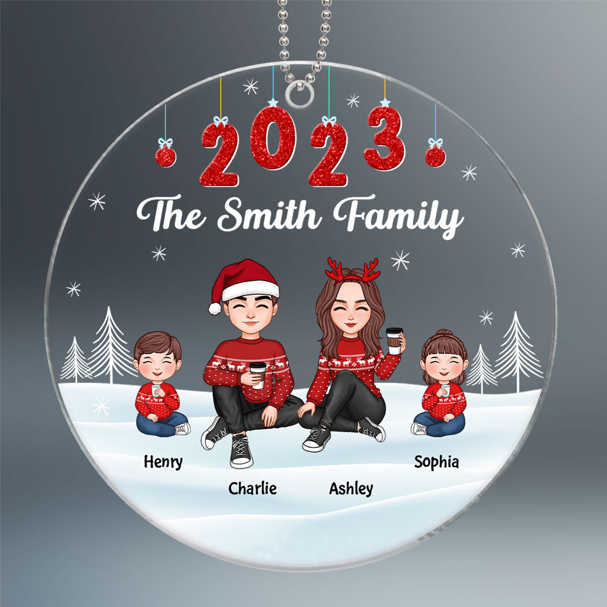 Cute Family Dad Mom Kid Dog Cat Hanging 2023 Personalized Acrylic Ornament