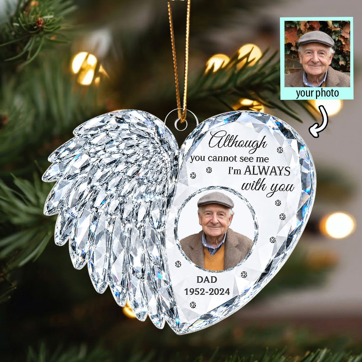 Heart Memorial Angle Wing Custom Photo - Personalized Acrylic Ornament - Memorial Gift For Loss Of Loved Ones