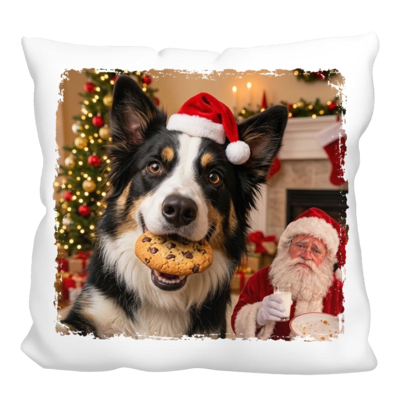 Dog Cat Steal Cookie From Santa Upload Pet Photo - Personalized Pillow- Funny Christmas Gift For Dog Lovers, Cat Lovers, Pet Lovers