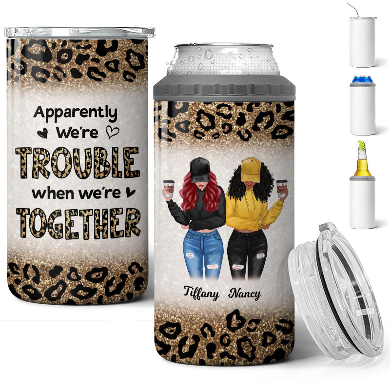 Leopard Modern Girls Front View Besties Personalized 4 In 1 Can Cooler