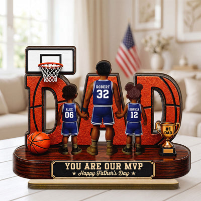 Basketball Dad Legend You Are Our MVP - Personalized 2-Layered Wooden Plaque - Father's Day Gift For Dad