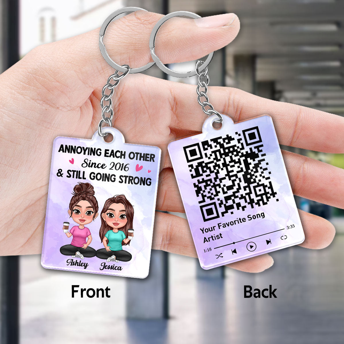 Doll Besties Thick Lips Sisters Forever Favorite Song QR Code Personalized Acrylic Keychain
