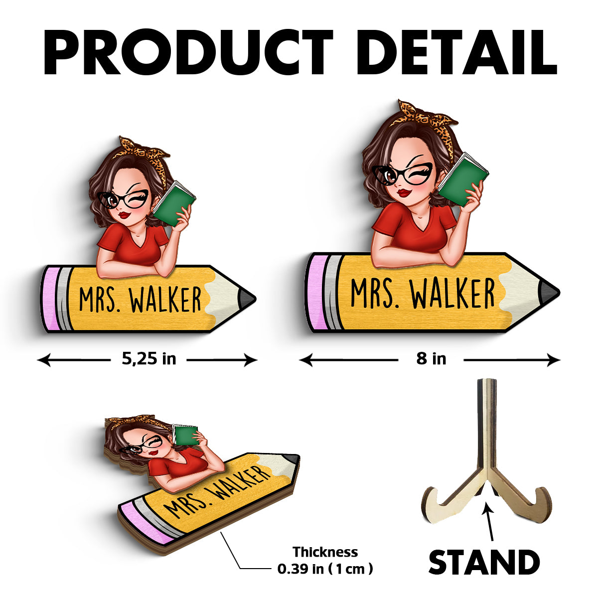 Doll Teacher Reading Books Personalized 2-Layer Wooden Plaque, Back To School Gift For Teacher, Teacher Appreciation Gift