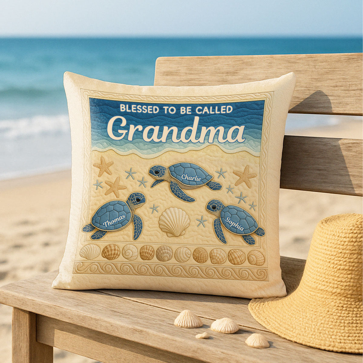 Blessed To Be Called Grandma 3D Effect Turtles Personalized Pillow, Heartfelt Gift For Grandma