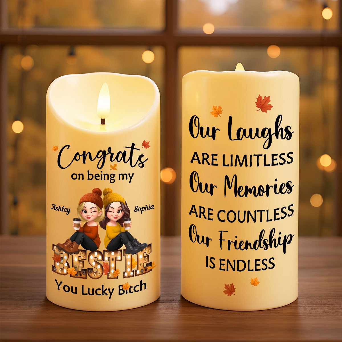 Congrats On Being My Bestie Fall Season Marquee Personalized LED Candle