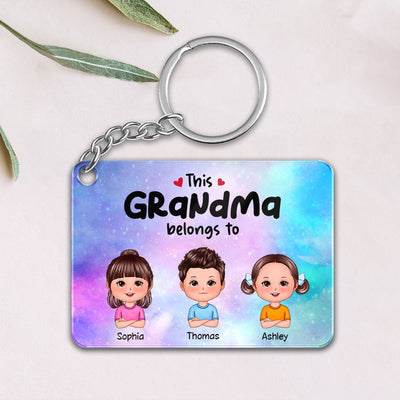 Galaxy This Grandma Mom Dad Grandpa Belongs To Doll Kids Personalized Acrylic Keychain