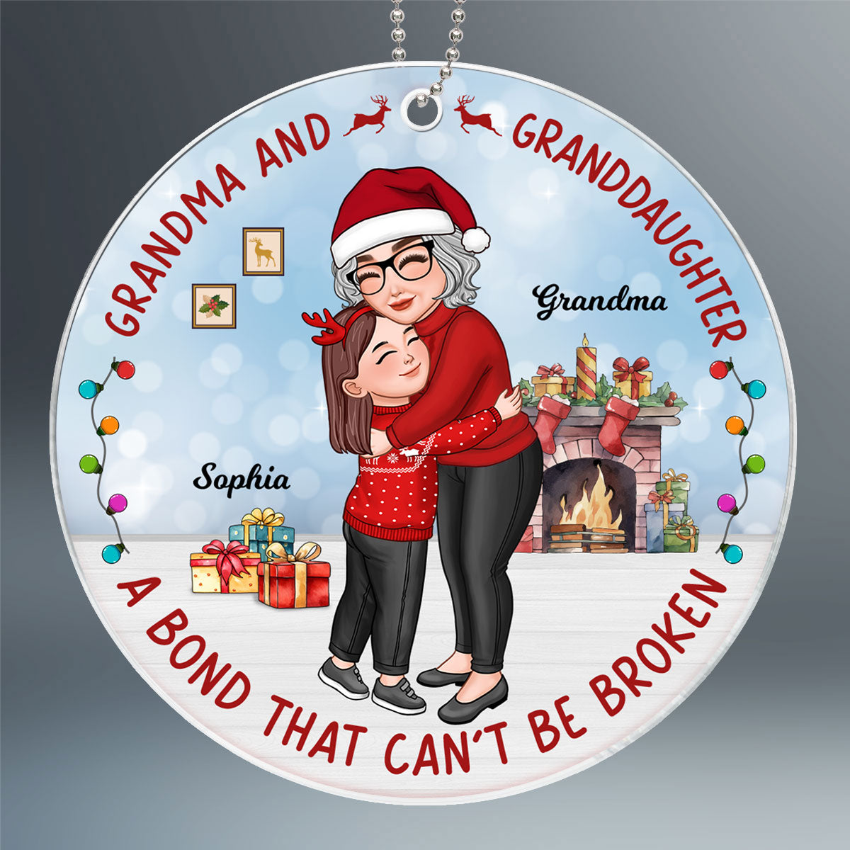 Grandma & Grandkid Hugging Bond Can‘t Be Broken Christmas Gift For Granddaughter Grandson Personalized Acrylic Ornament