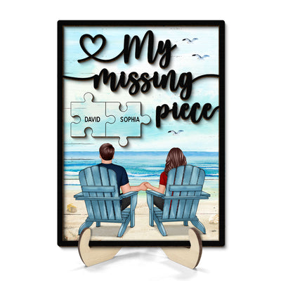My Missing Piece Back View Couple Beach Landscape Valentine‘s Day Gift For Him For Her Personalized 2-Layer Wooden Plaque
