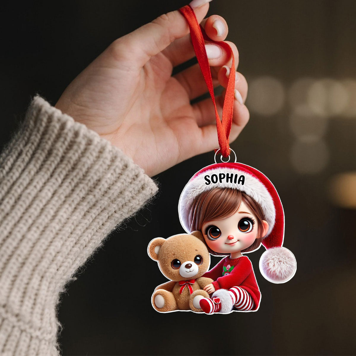 Kid Boy Girl Holding A Teddy Bear Personalized Acrylic Ornament, Christmas Gift for Children, Grandchildren