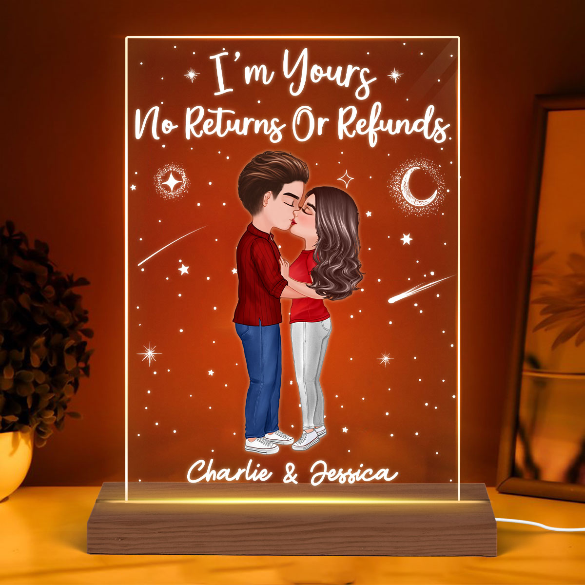Doll Couple Kissing Personalized Rectangle Acrylic Plaque With LED Night Light - Valentine‘s Day Gift - Anniversary Gift For Her - Gift For Him