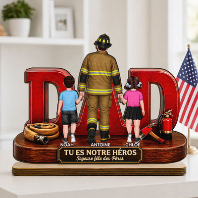 Papa pompier fier - Plaque en bois personnalisée à 2 couches - Cadeau de fête des Pères pour papa, mari