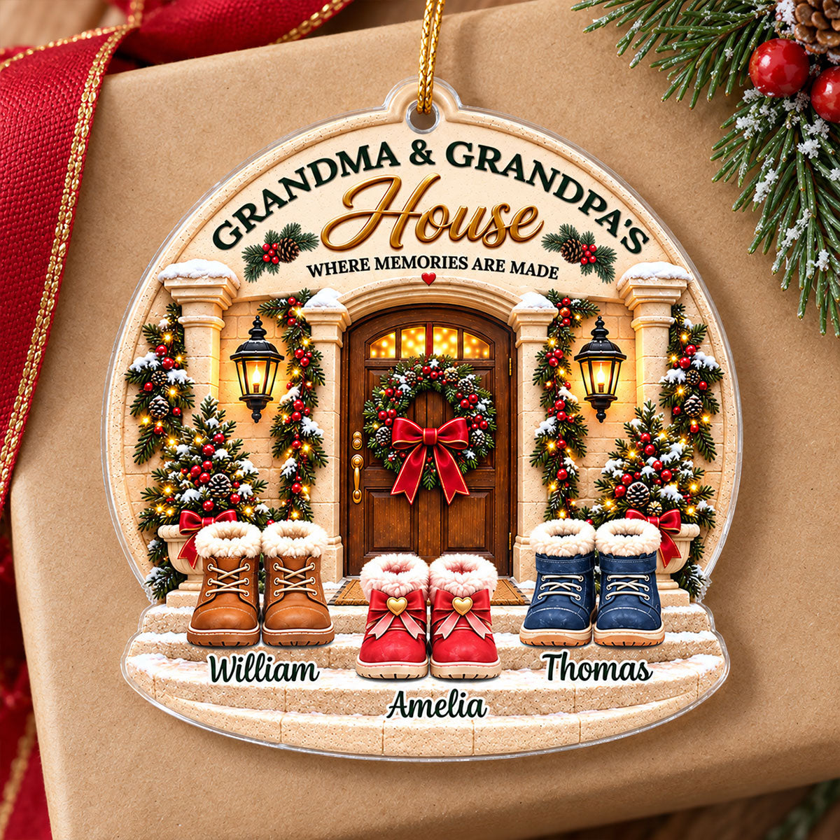 Grandma & Grandpa's House Grandkids Welcome - Personalized Acrylic Ornament - Christmas Gift for Grandparents