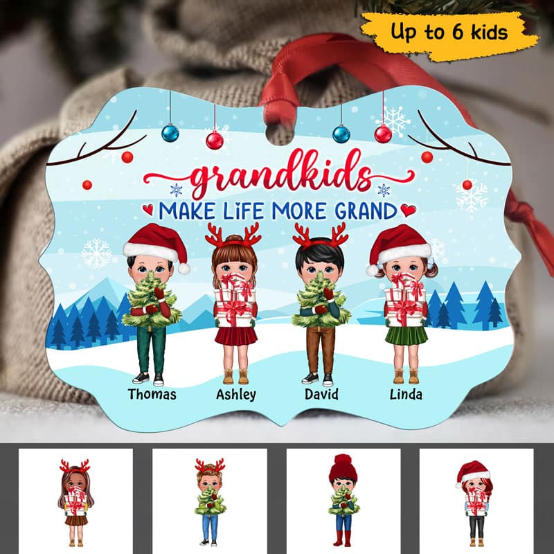 Grandkids In Snow Personalized Christmas Ornament