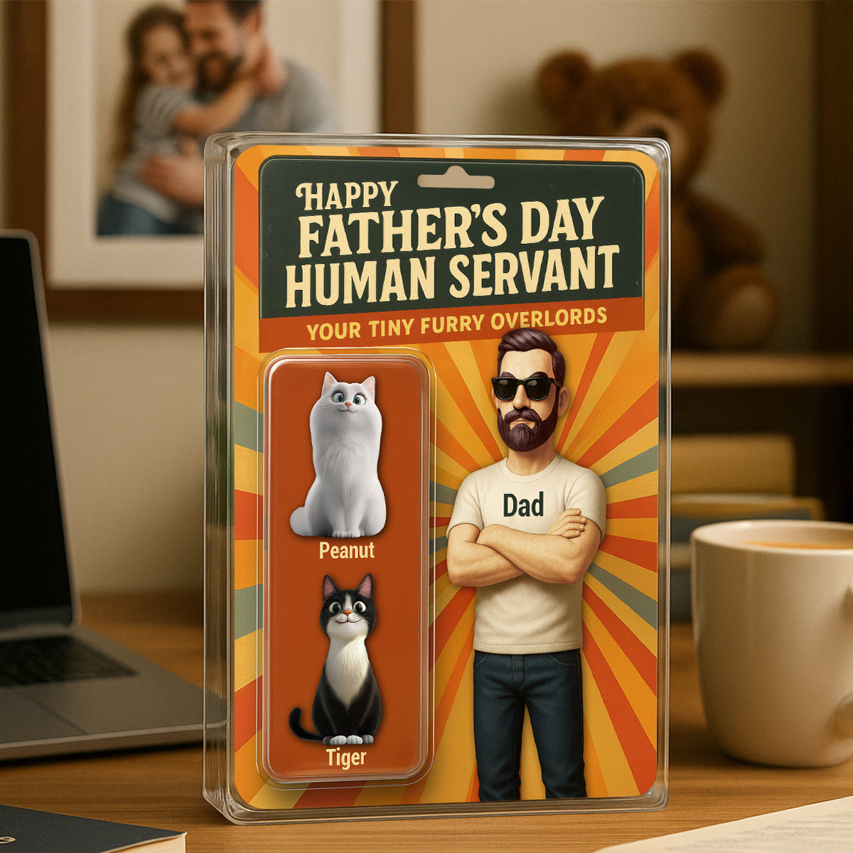 Happy Father's Day Human Servant Cat Dad Custom Action Figure Personalized Acrylic Block Plaque