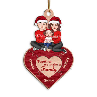 Together We Make A Family Red Heart Puzzle Personalized Wooden Ornament