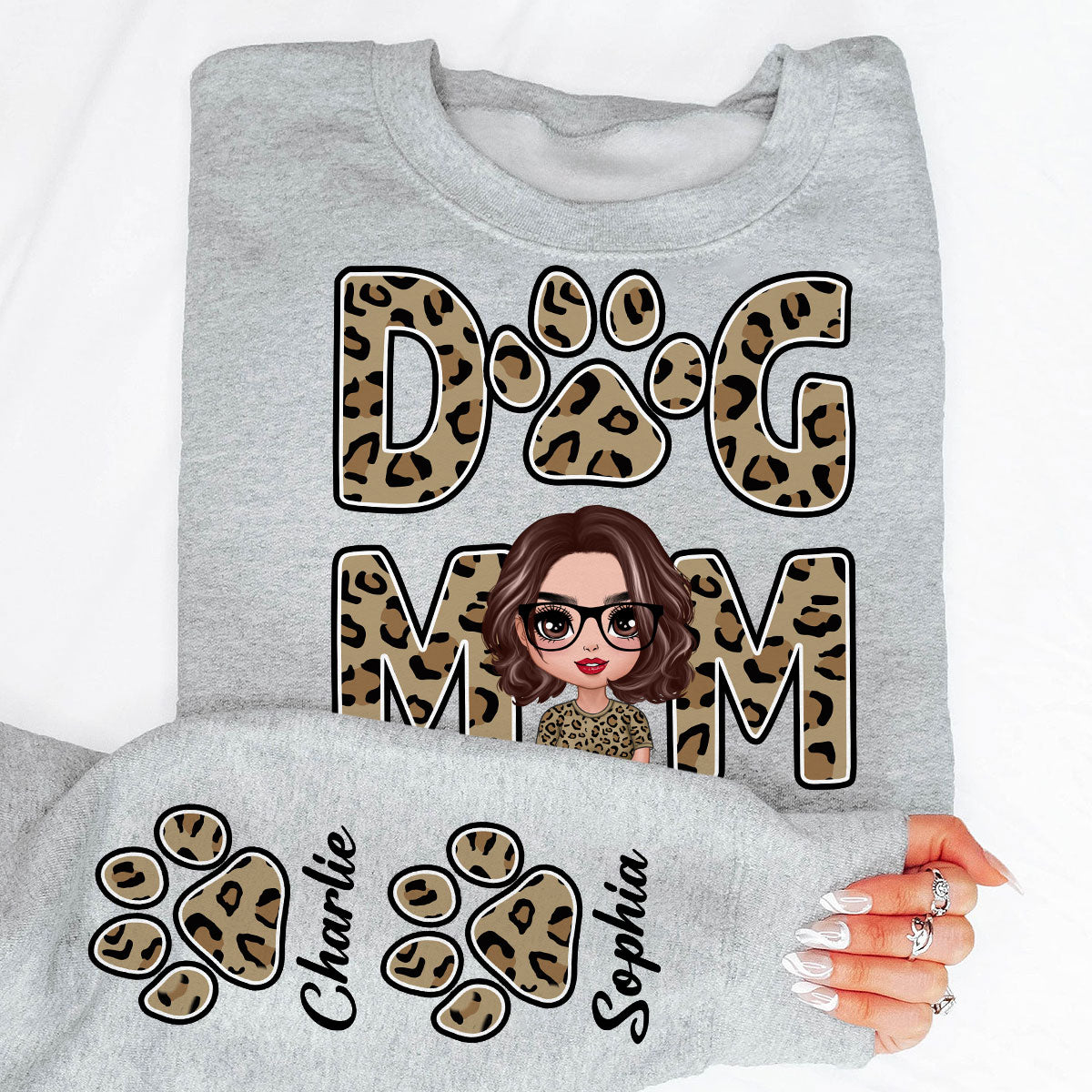 Leopard Dog Mom Gift For Dog Lovers Personalized Sleeve Printed Sweatshirt