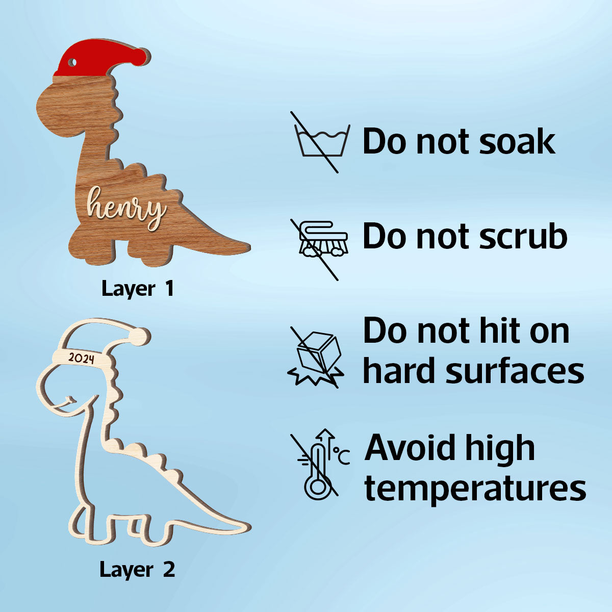 Have A Roaring Christmas Gift For Kid Dinosaur Personalized 2-Layer Wooden Ornament