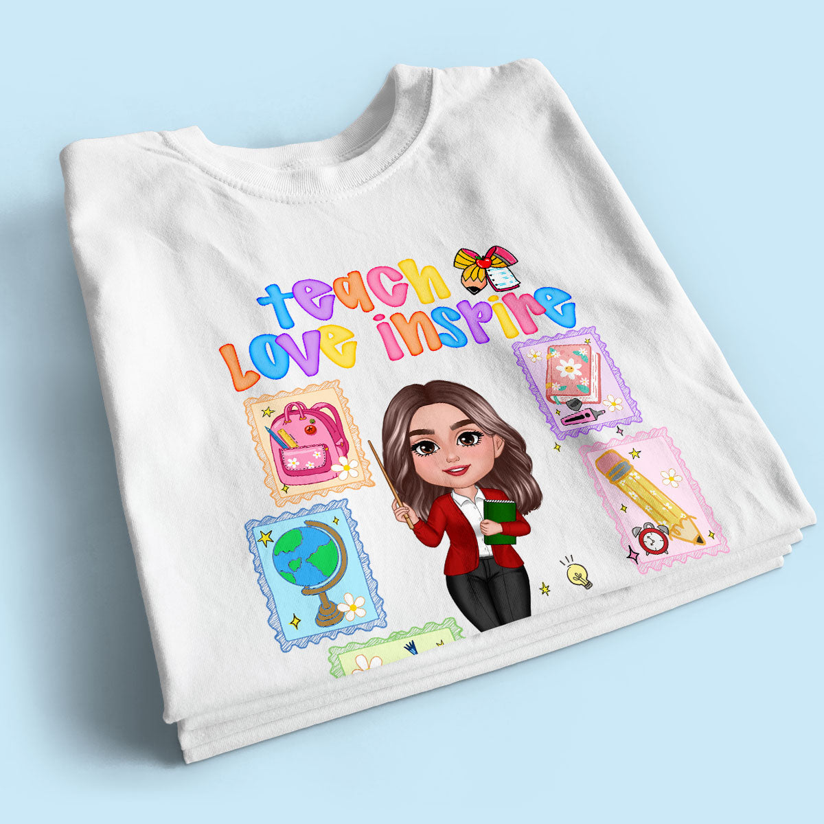 Teach Love Inspire Preppy School Thing Stamp Teacher Personalized Shirt, Back to School