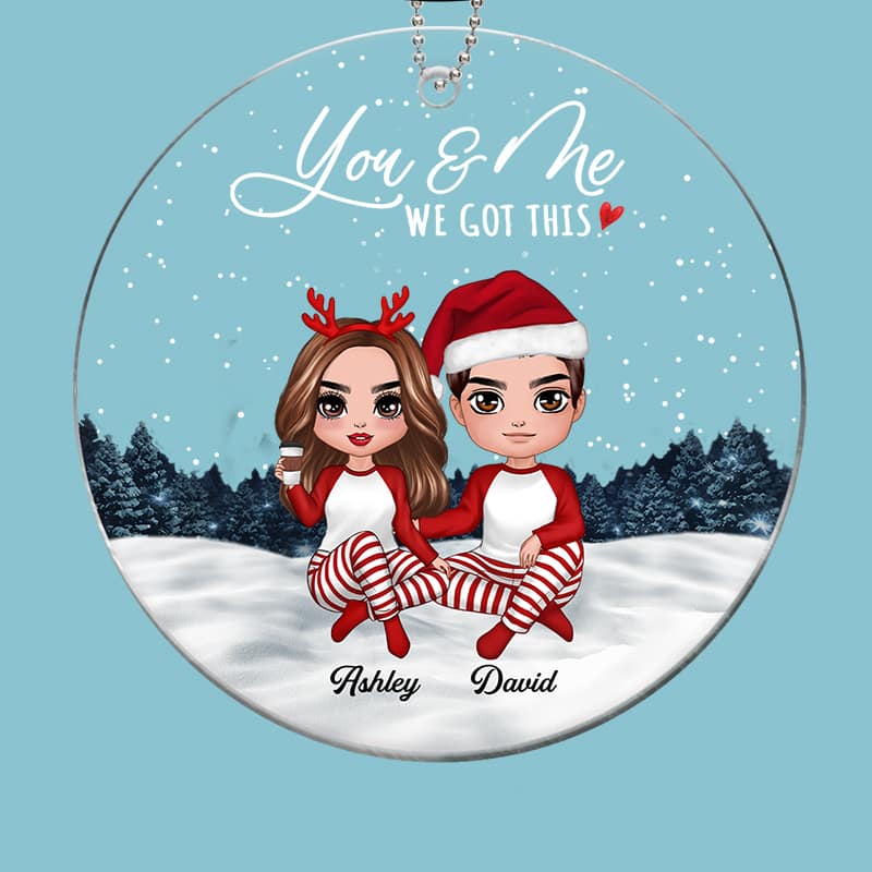 Doll Couple Pajamas In Snow Together Since Personalized Acrylic Ornament