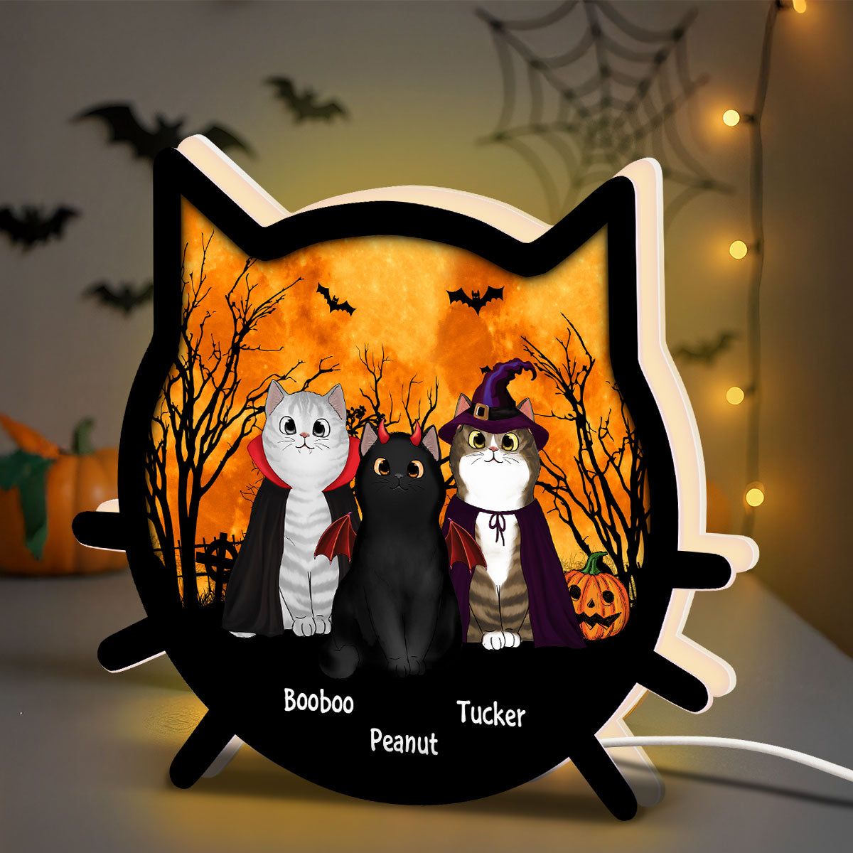 Spooky Halloween Theme Cat Face - Personalized Light Box