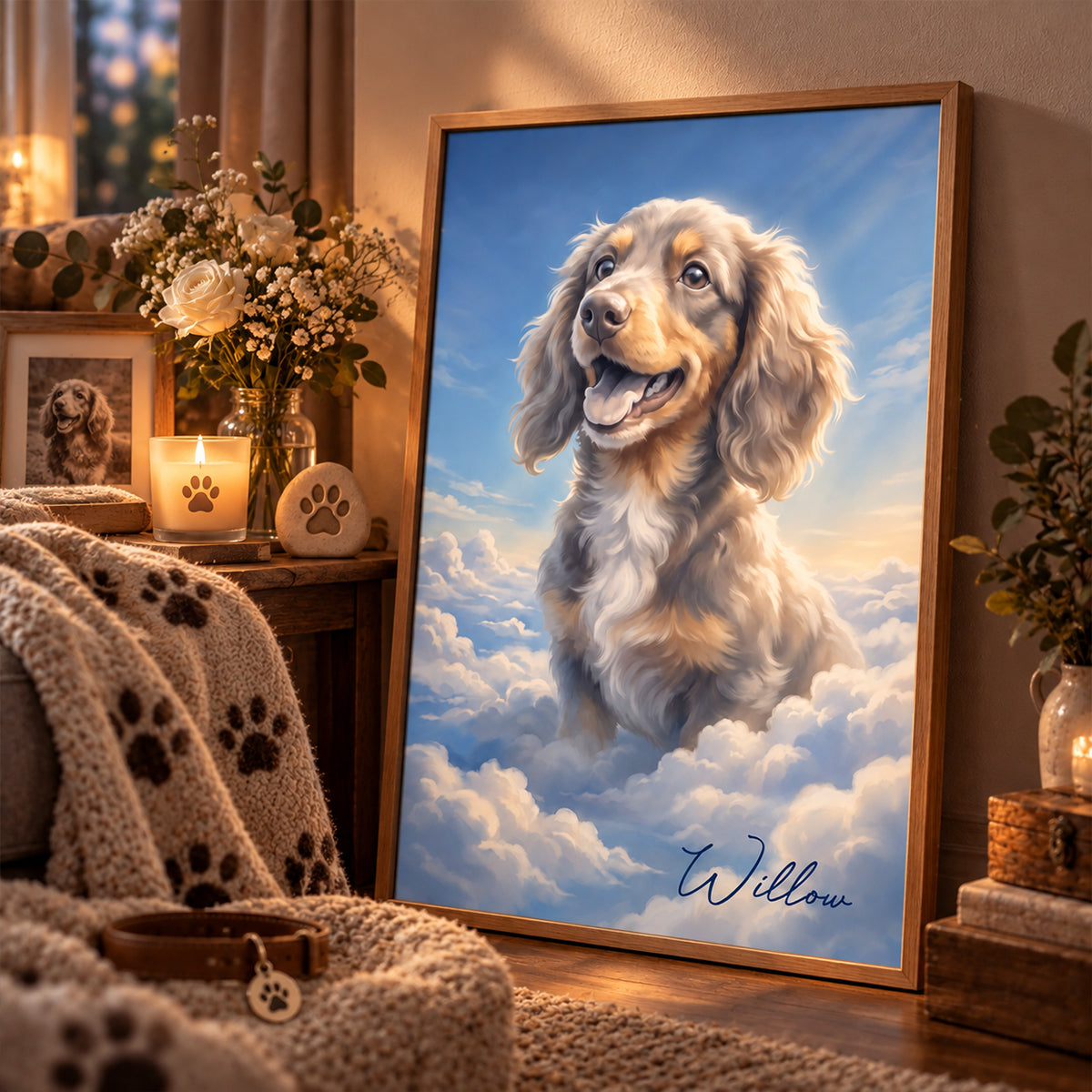 Dog Cat Memorial Portrait from Photo - Personalized Poster - Heartfelt Sympathy Keepsake, Christmas Gift for Loved Ones