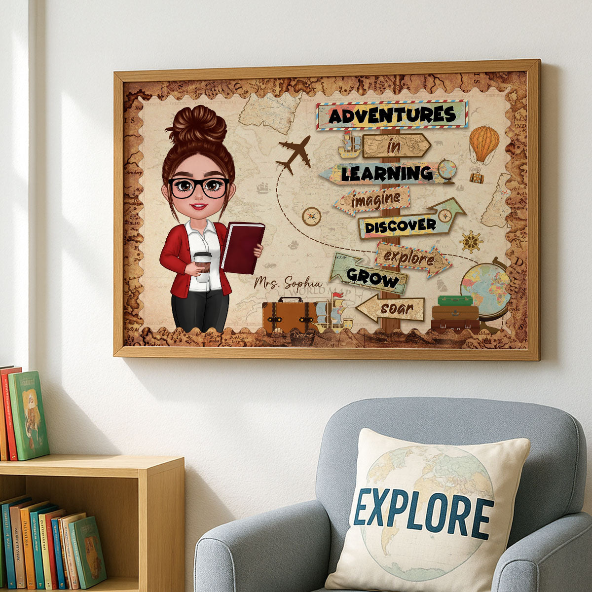 Adventure In Learning Teacher Personalized Poster, Classroom Reading Corner, STEM Corner Decoration