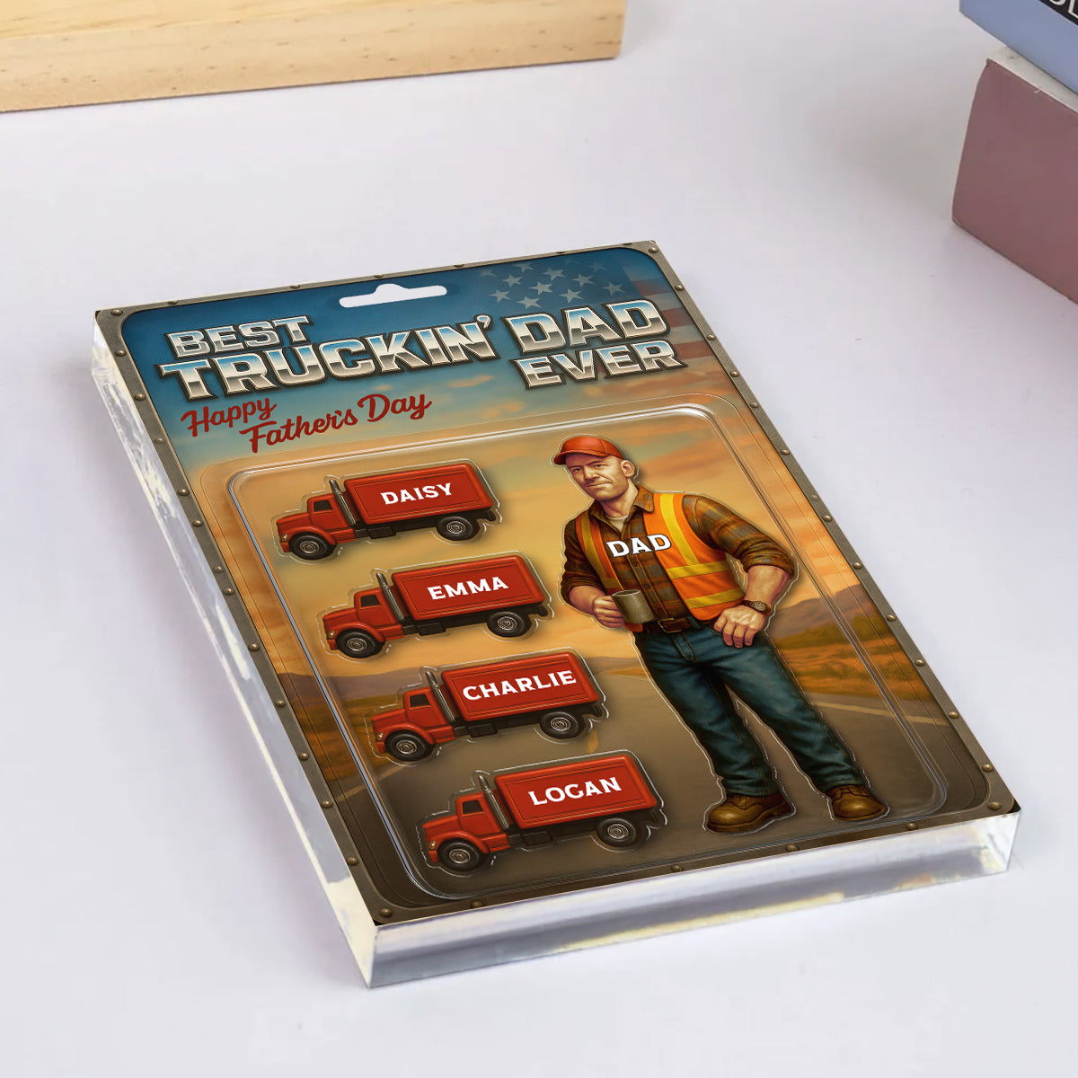 Best Truckin' Dad Ever Nation Flag Custom Action Figure Personalized Acrylic Block Plaque, Father's Day Gift for Trucker Dad