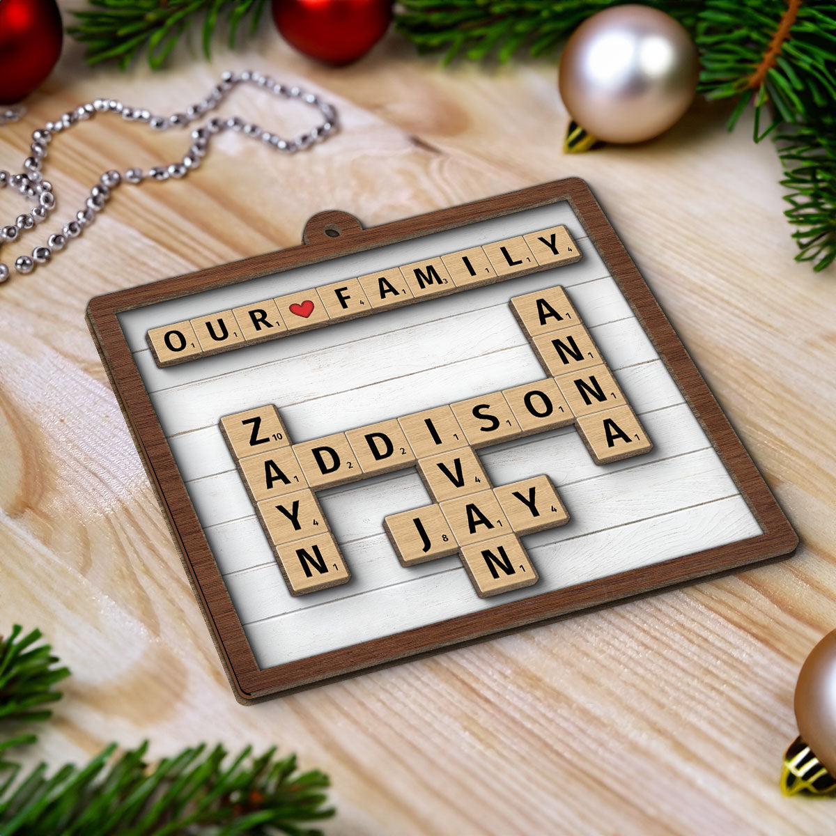 Our Family Grandkids Crossword Puzzle Art Personalized 2-Layer Wooden Ornament