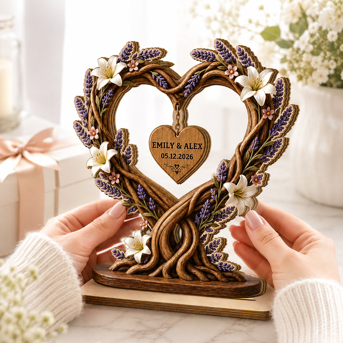 Couple Heart Tree Of Life - Personalized 2-Layered Wooden Plaque - Heartfelt Anniversary Gift for Her, for Him