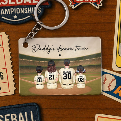 Retro Vintage Baseball Daddy's Dream Team Personalized Acrylic Keychain, Gift For Dad