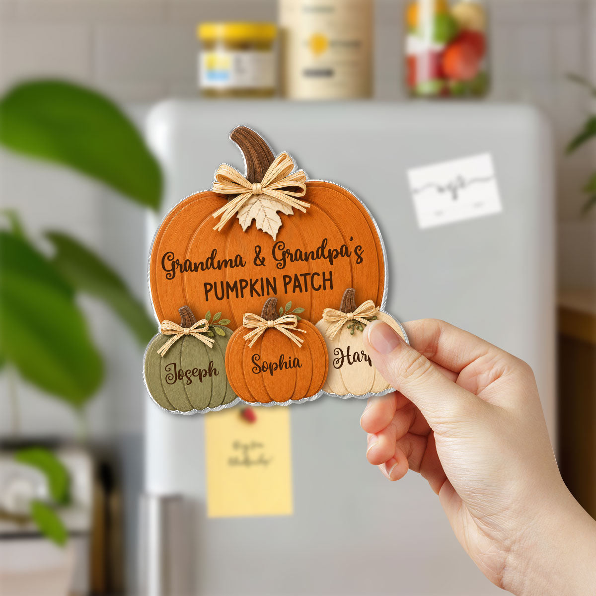 Grandma Grandpa's Pumpkin Patch 2D Flat - Personalized Acrylic Fridge Magnet - Fall Season Decor For Grandparents