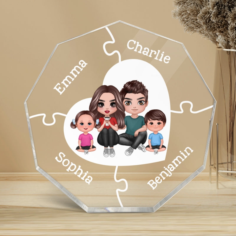 Together We Make A Family Puzzle Heart Personalized Acrylic Nonagon Plaque