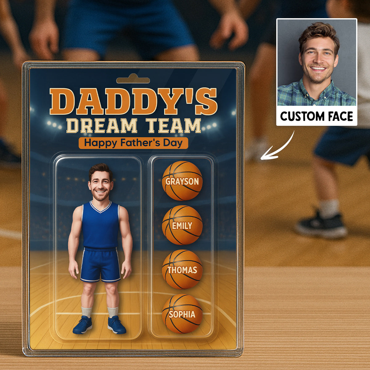 3D Effect Basketball Dad Custom Figure Personalized Rectangle Flat Acrylic Block Plaque