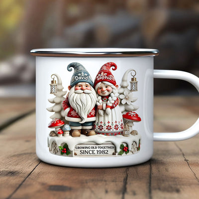 3D Effect Gnome Couple Together Christmas Personalized Campfire Mug, Heartfelt Gift For Couple, For Him, For Her, Husband, Wife