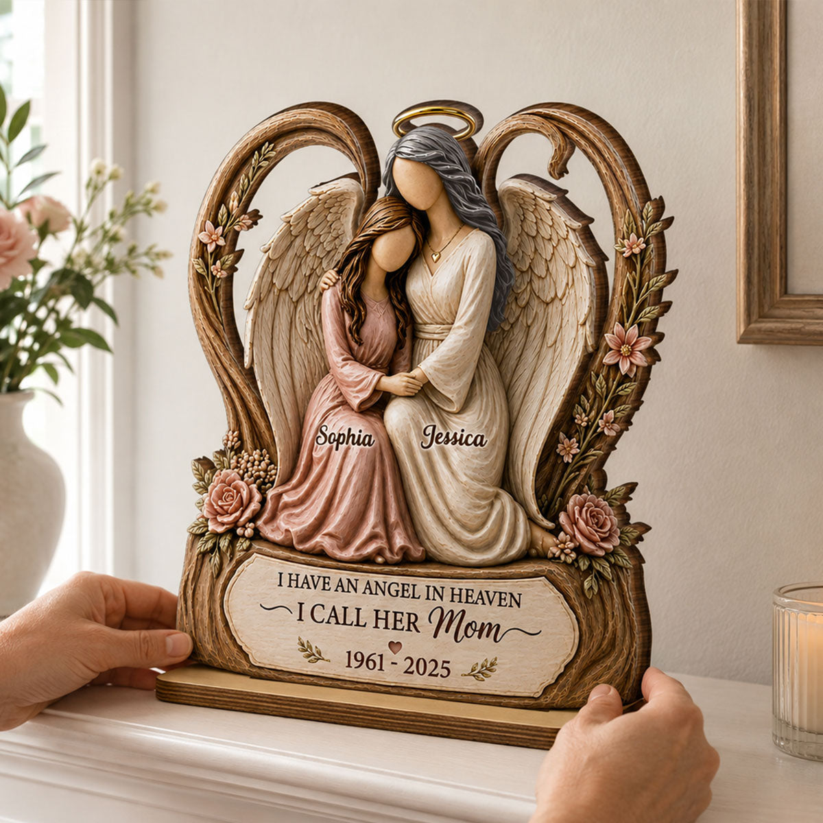 I Have An Angel In Heaven I Call Her Mom - Personalized 2-Layered Wooden Plaque - Sympathy Gift, Remembrance Gift