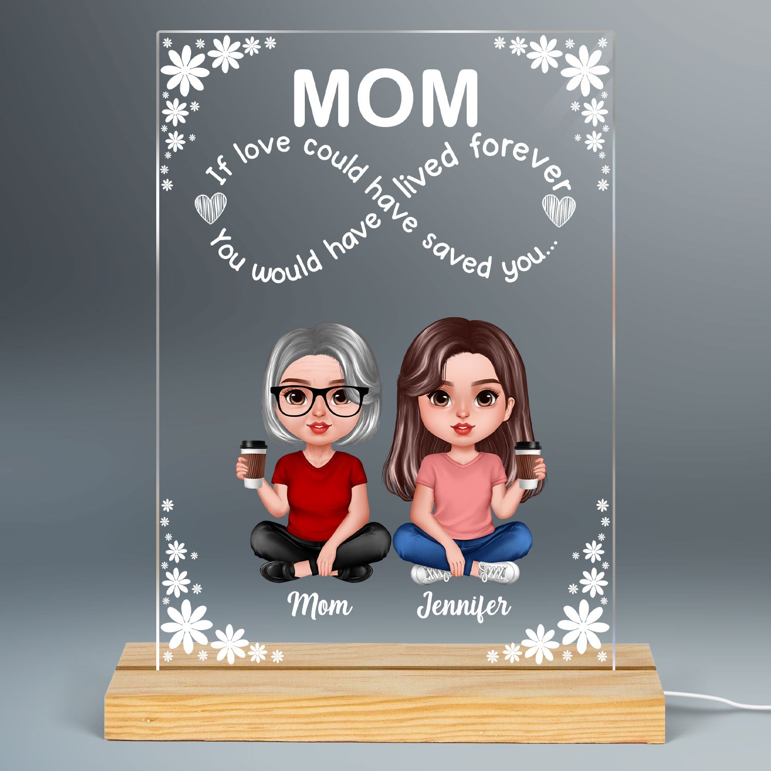 Mom Realistic Infinity Love Personalized Acrylic LED Night Light