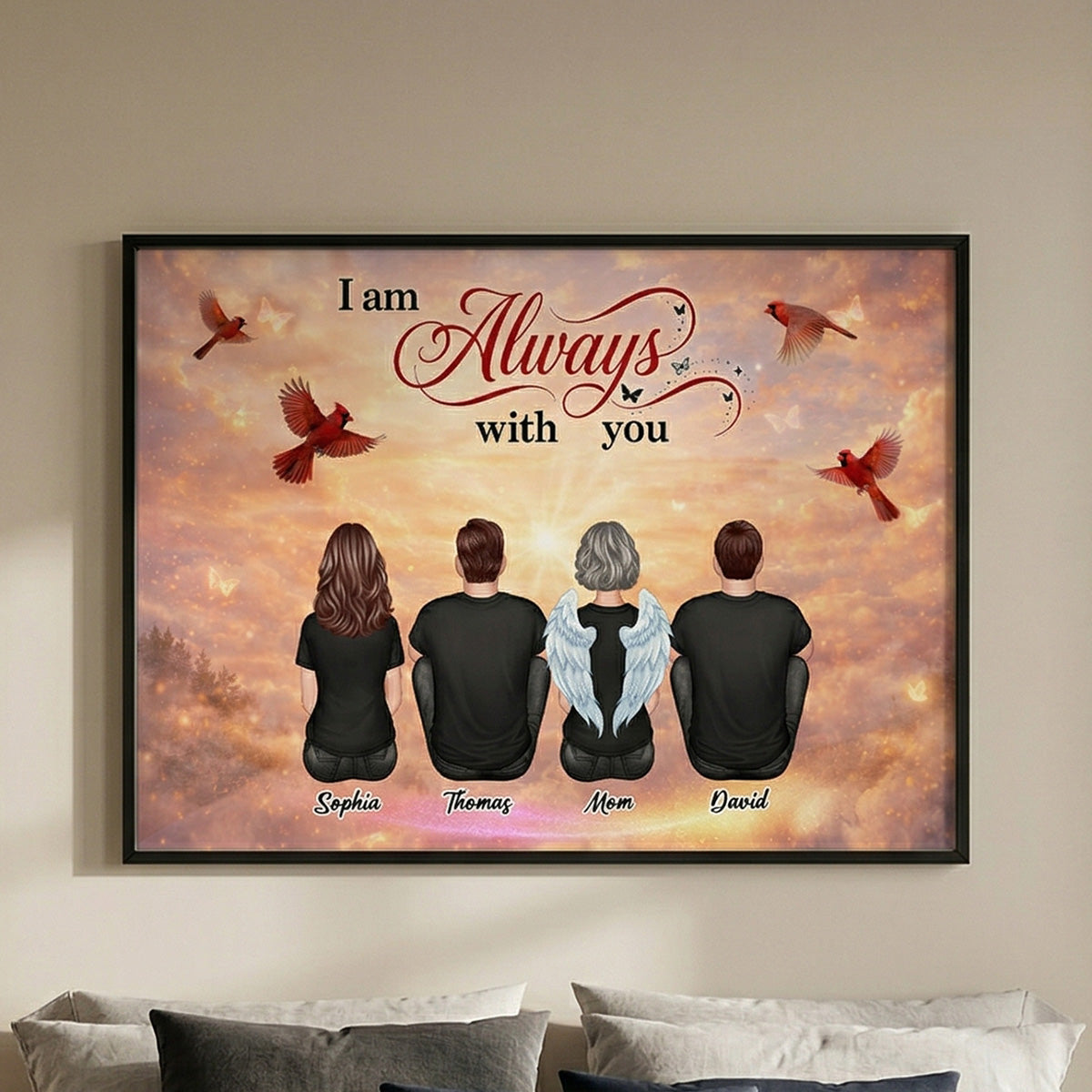 Cardinal Heaven Sky Family Memorial Always With You - Personalized Poster - Gift For Memorial, Sympathy Gift, Remembrance Gift