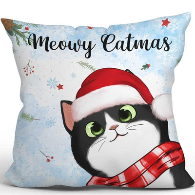 Meowy Catmas Cute Peeking Fluffy Cat Personalized Pillow (Insert Included)
